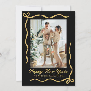 Blij Nieuwjaar Script Zwart Goud Gouden Boog 2 Fot Feestdagenkaart