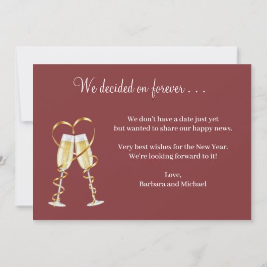 Blij Nieuwjaar Wij Hebben Ja Gezegd Aankondigingsk Kaart (Achterkant)