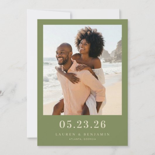 Blij Olive Strand Foto Save The Date (Voorkant)