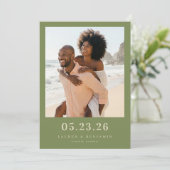Blij Olive Strand Foto Save The Date (Staand voorkant)