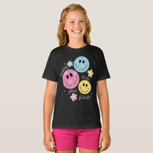 blij om je gezicht te zien Leraar terug naar schoo T-shirt (Voorkant volledig)