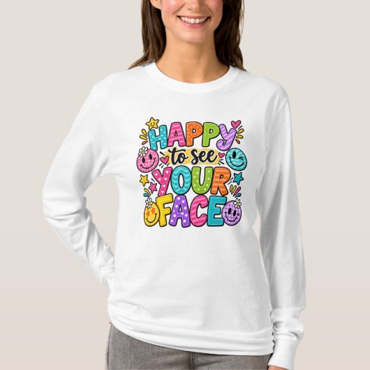 Blij om je gezicht te zien Patchwork Smiley Kunst T-shirt (Voorkant)