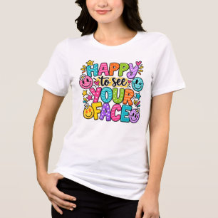 Blij om je gezicht te zien Patchwork Smiley Kunst Tri-Blend Shirt