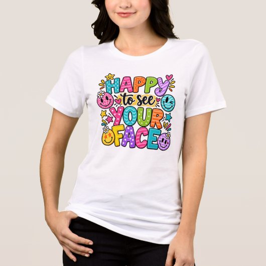 Blij om je gezicht te zien Patchwork Smiley Kunst Tri-Blend Shirt (Voorkant)
