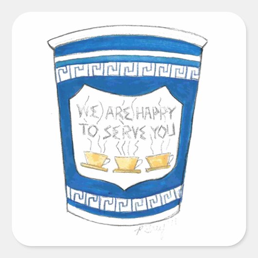Blij om jullie blauwe NYC Deli Griekse koffiebeker Vierkante Sticker (Voorkant)