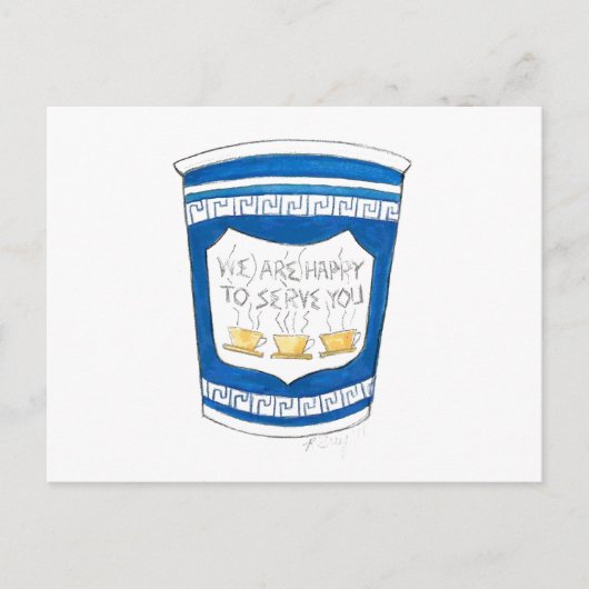 Blij om jullie Griekse Diner Blue Coffee Cup te di Briefkaart (Voorkant)