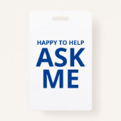 Blij om me Blauw en Witte identiteitskaart te vrag Badge (Achterkant)