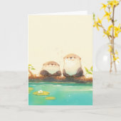 Blij Otter Duo bij het Water Kaart (Gele Bloem)