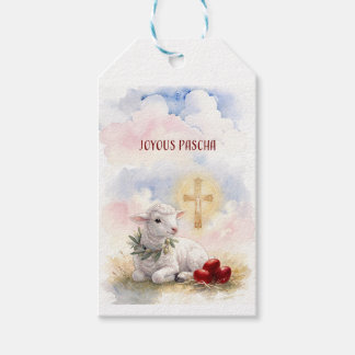 Blij Pascha Lam, Rode Eieren en Kruis Cadeaulabel