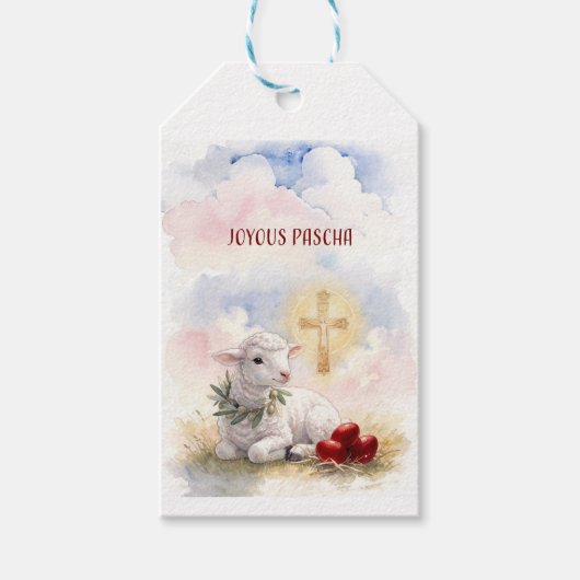 Blij Pascha Lam, Rode Eieren en Kruis Cadeaulabel (Voorkant)