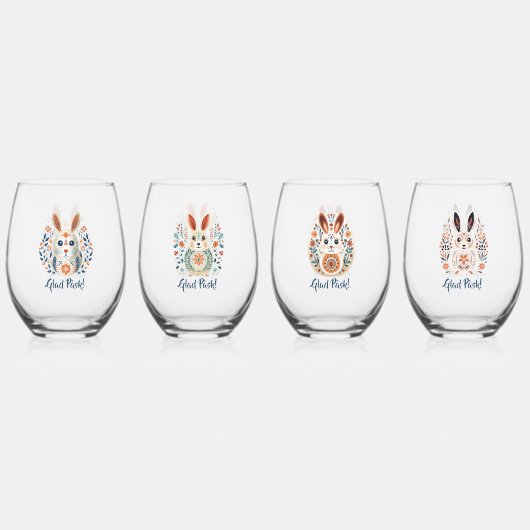 Blij Påsk! Scandinavische konijnen Wijnglas Zonder Voet (Achterkant)