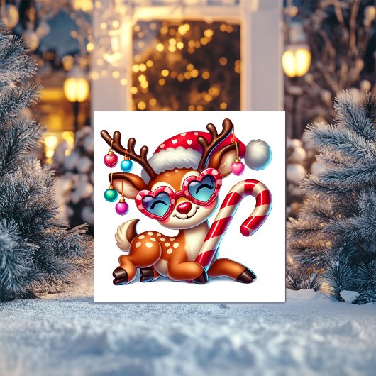 Blij rendier ontspant met zuurstok feestdagenkaart