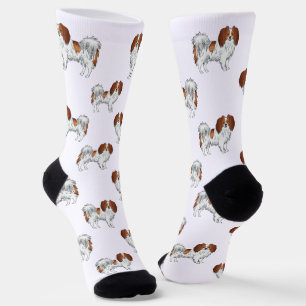 Blij Rood Wit Schattig Phalène Patroon Hond Liefhe Sokken