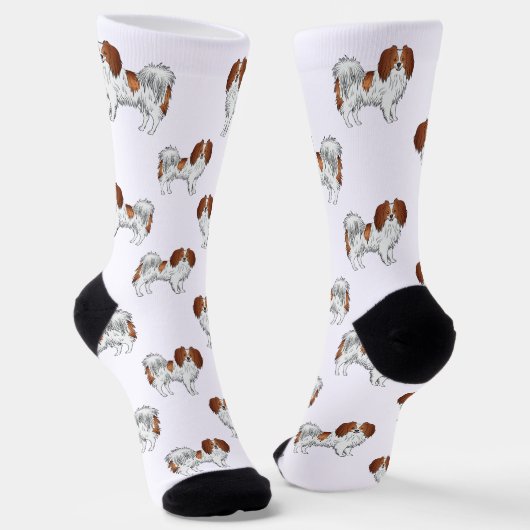 Blij Rood Wit Schattig Phalène Patroon Hond Liefhe Sokken (Gebogen)