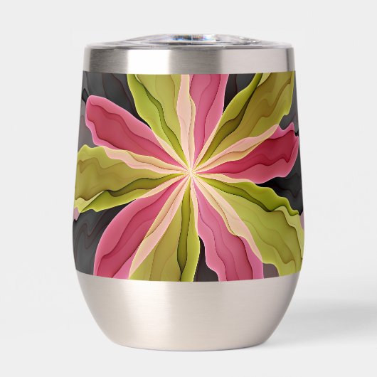 Blij, Roze Groene Antraciet Fantasie Bloem Fractal (Voorkant)