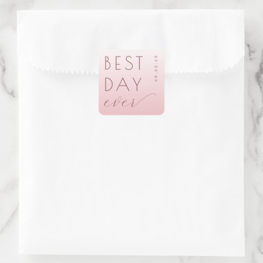 Blij Roze Typografische Groet Vierkante Sticker (Tas)