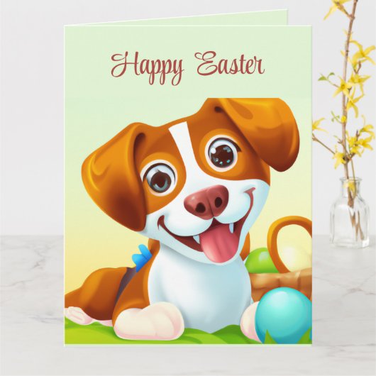 Blij Schattig Lachende Hond Kaart (Gele Bloem)