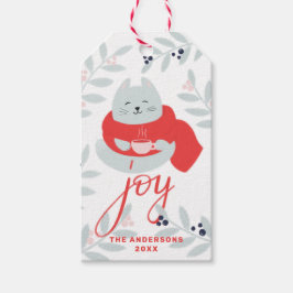 Blij. Schattigee kerstkat / wintervakantiedier Cadeaulabel