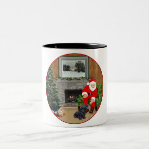 Blij Scottish Terrier & Kerstman Tweekleurige Koffiemok