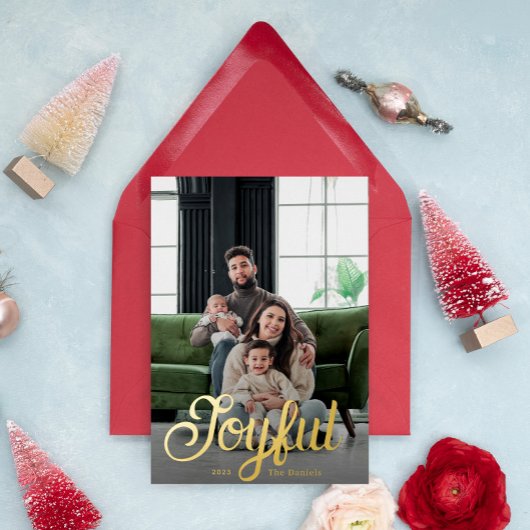 Blij script in goud folie feestdagenkaart