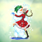 Blij Sneeuwman en meisje dansen Tango vrolijk kers Raamsticker (Vel 3)
