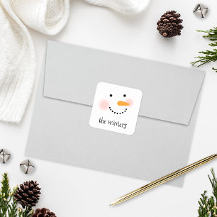 Blij Sneeuwman Gezicht Gepersonaliseerde Familiena Vierkante Sticker