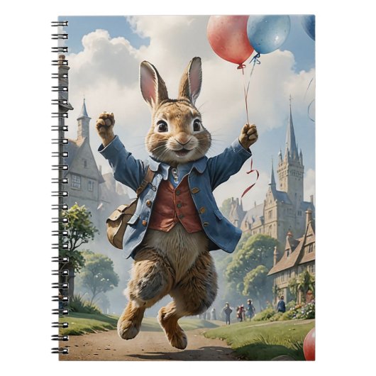Blij springend konijn met ballonnen notitieboek (Voorkant)