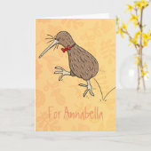 Blij springkiwi met het ontwerp van de cartoon van kaart (Gele Bloem)