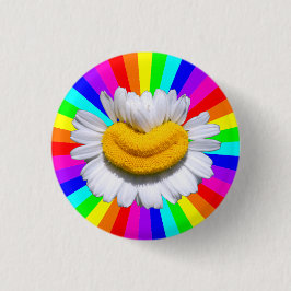Blij stralende kamille bloem glimlach regenboog au ronde button 3,2 cm