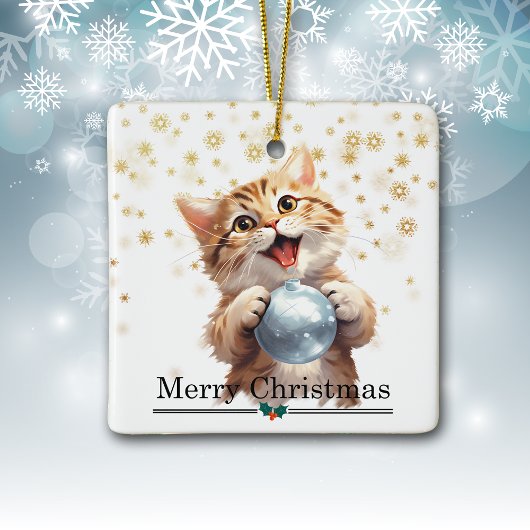 Blij Tabby Kitten met Kerstboom Bol Keramisch Ornament
