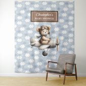 Blij teddybeer piloot babyshower fotobanner wandkleed (In situ)