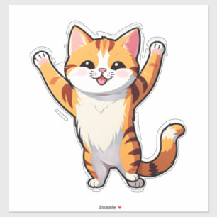 Blij tekenfilm oranje kat die poten opsteekt sticker