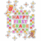 Blij terug naar school, eerste klas vibes sticker (Voorkant)