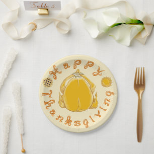 Blij Thanksgiving Stof Lettertype Kalkoen en 2 Taa Papieren Bordje