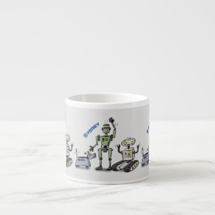Blij trio van cute robots cartoon espresso kop