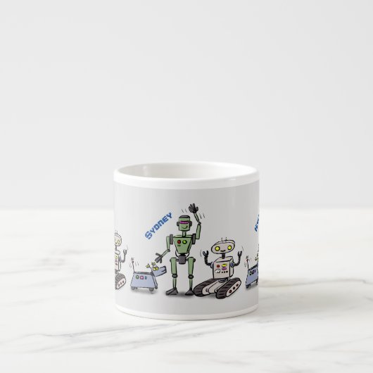 Blij trio van cute robots cartoon espresso kop (Voorkant)