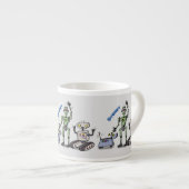 Blij trio van cute robots cartoon espresso kop (Voorkant rechts)
