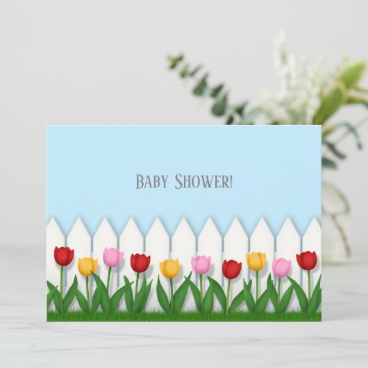 Blij Tulpen & Witte Hek Custom Kaart (Staand voorkant)