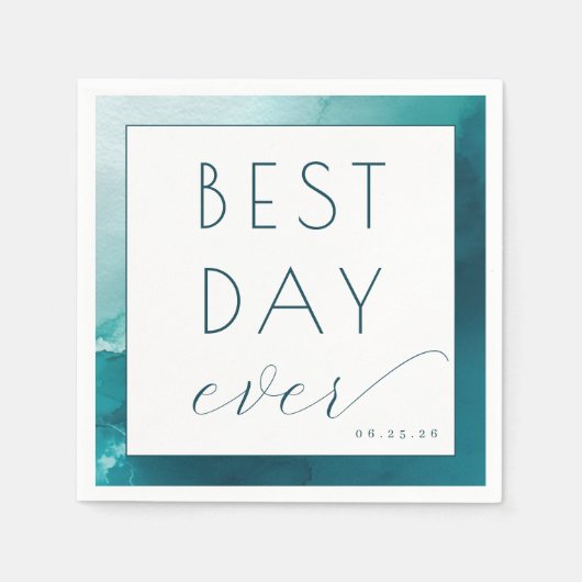 Blij Turquoise Waterverf Feest Servet (Voorkant)