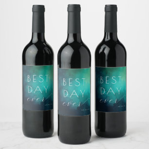 Blij Turquoise Waterverf Feest Wijn Etiket