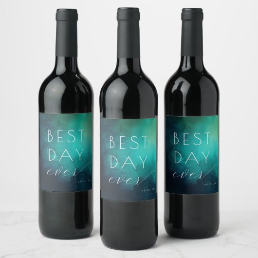 Blij Turquoise Waterverf Feest Wijn Etiket (Flessen)