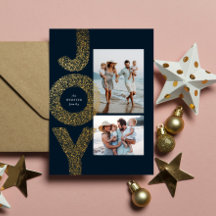 Blij twee foto Kerst nep goud navy