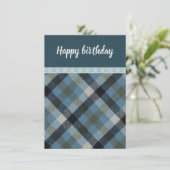 Blij verjaardag Blue Tartan Flat Wenskaart Kaart (Staand voorkant)