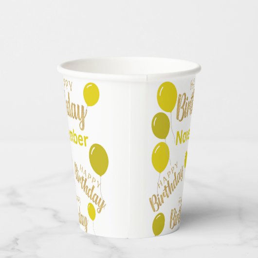 Blij verjaardag November verjaardagen Papierkop Papieren Bekers (Rechts)