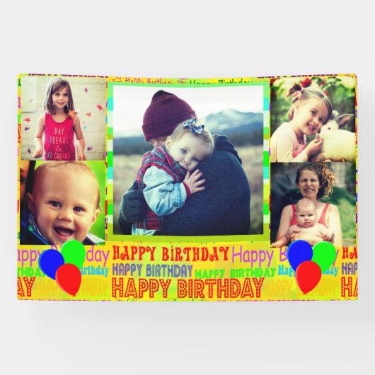 Blij verjaardagsfotocollage banner (Horizontaal)