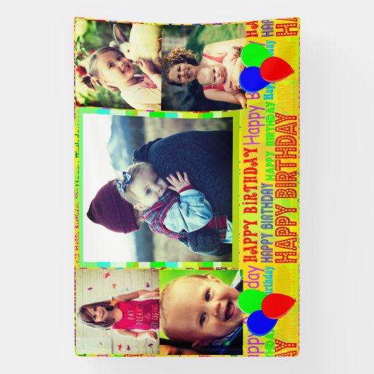 Blij verjaardagsfotocollage banner (Verticaal)