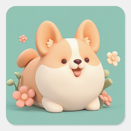 Blij Vet Klei Corgi Vierkante Sticker (Voorkant)