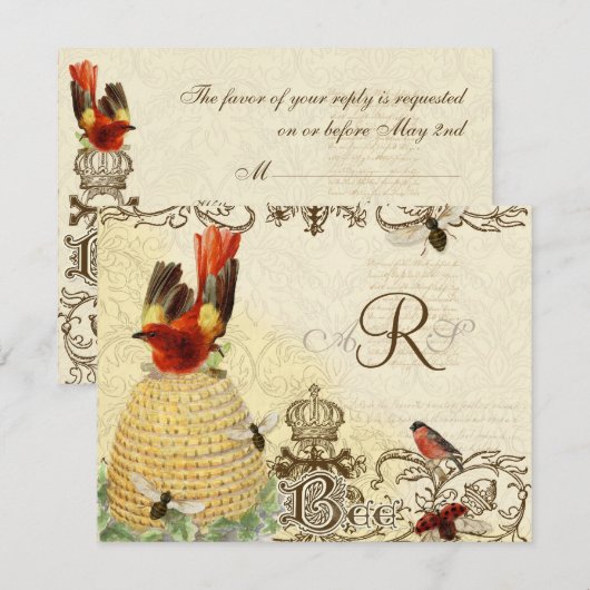 Blij-Vintage - RSVP-reactiekaart RSVP Kaartje (Voorkant / Achterkant)