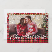 Blij voor de wereld, sneeuwvlokken Buffalo plaid f Feestdagenkaart (Voorkant)