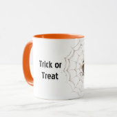 Blij vriendelijke spin op web Halloween Mok (Voorkant links)